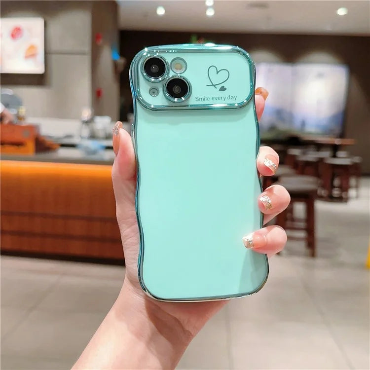 For iPhone 15 Plus Case Wave Frame with Love Heart Raised Camera Protection TPU Cover