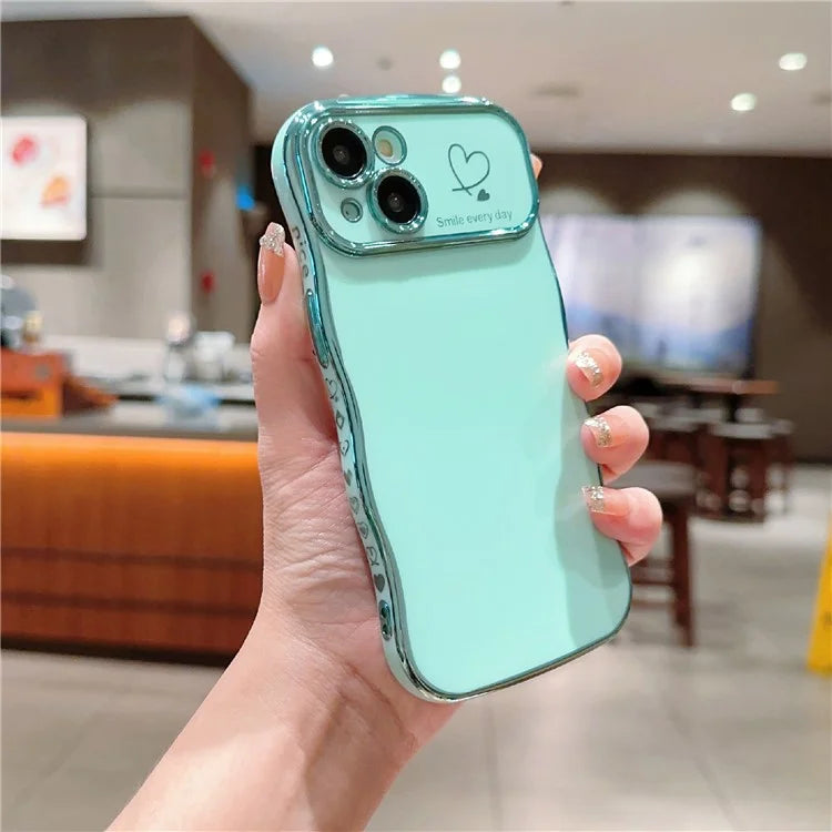 For iPhone 15 Plus Case Wave Frame with Love Heart Raised Camera Protection TPU Cover