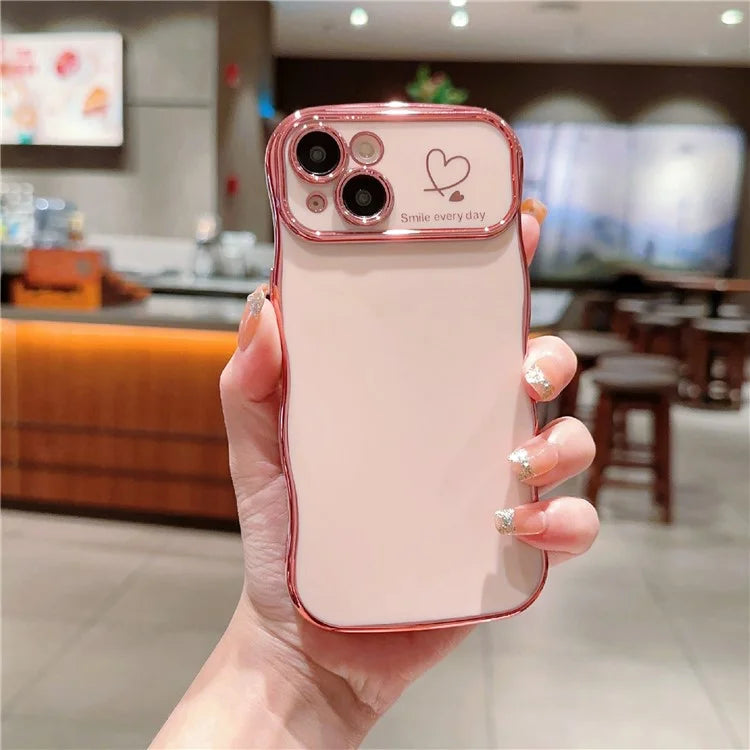 For iPhone 15 Plus Case Wave Frame with Love Heart Raised Camera Protection TPU Cover