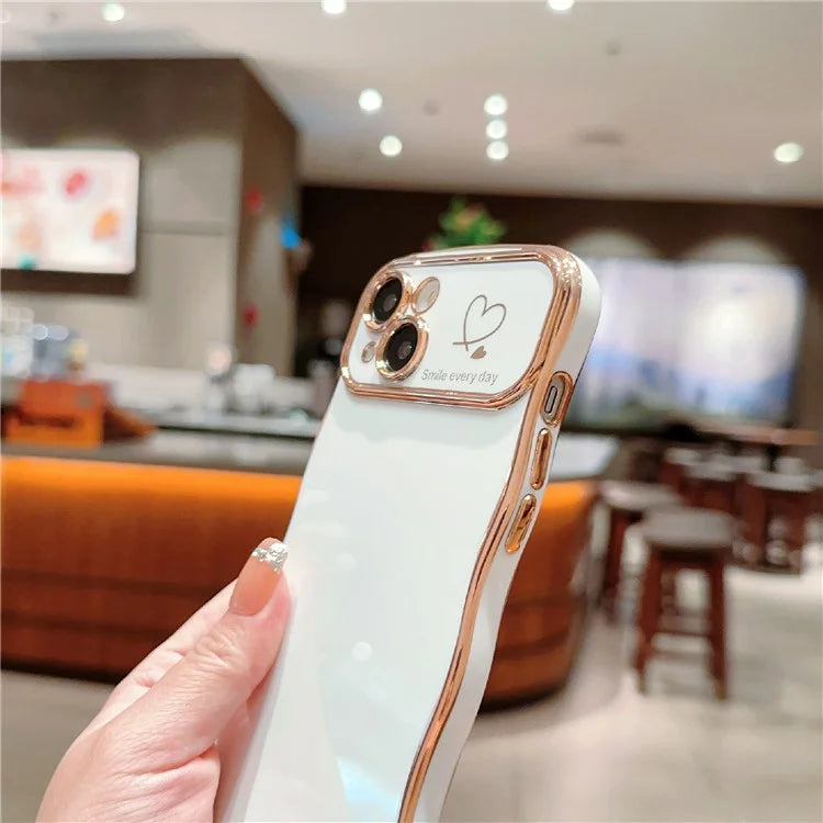 For iPhone 15 Plus Case Wave Frame with Love Heart Raised Camera Protection TPU Cover
