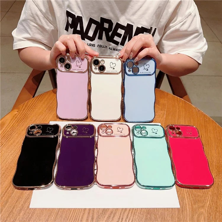For iPhone 15 Plus Case Wave Frame with Love Heart Raised Camera Protection TPU Cover