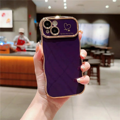 For iPhone 15 Plus Case Wave Frame with Love Heart Raised Camera Protection TPU Cover