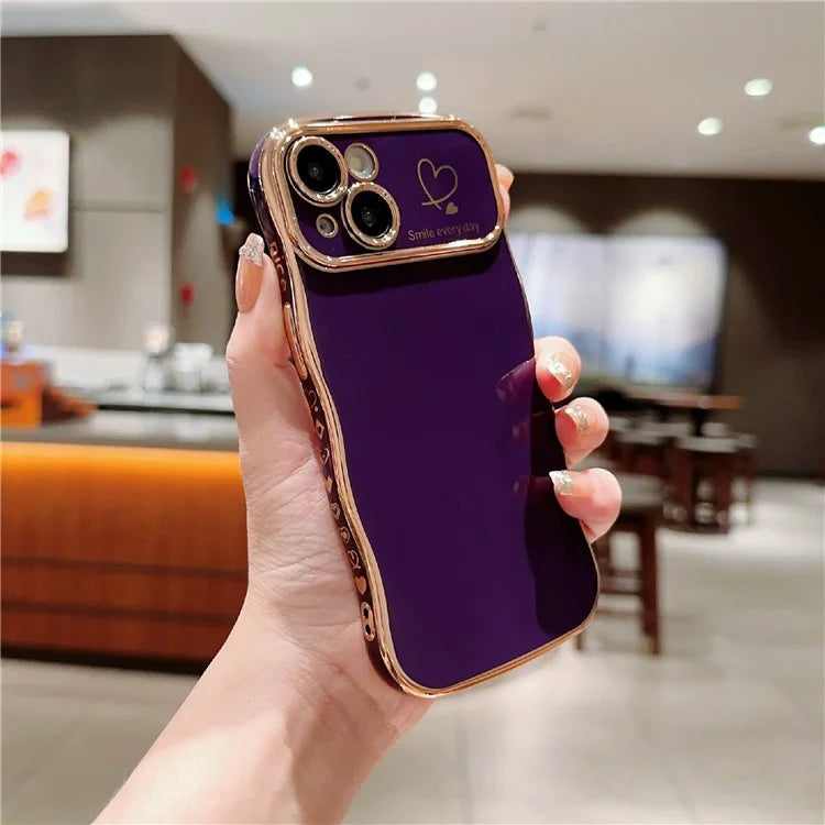 For iPhone 15 Plus Case Wave Frame with Love Heart Raised Camera Protection TPU Cover