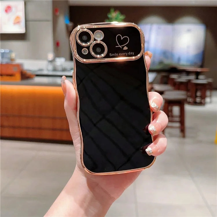 For iPhone 15 Case Wave Frame with Love Heart Raised Camera Protection TPU Cover