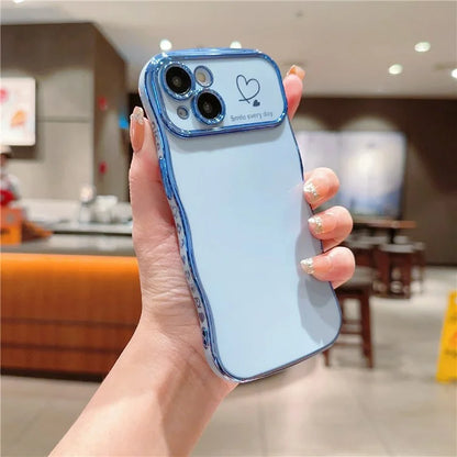 For iPhone 15 Case Wave Frame with Love Heart Raised Camera Protection TPU Cover