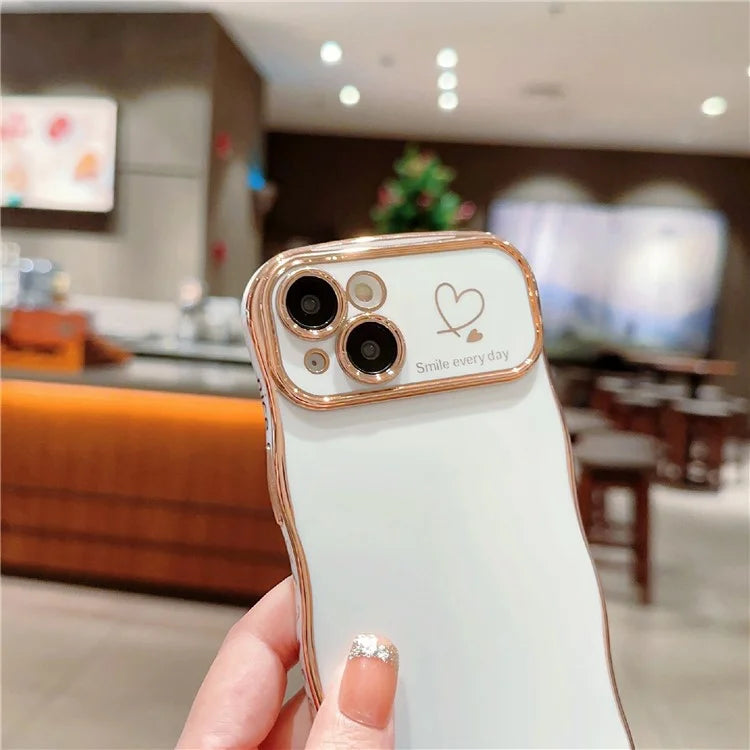 For iPhone 14 Case Wave Frame with Love Heart Raised Camera Protection TPU Cover