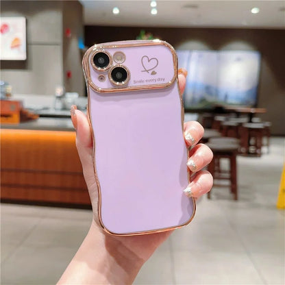 For iPhone 14 Case Wave Frame with Love Heart Raised Camera Protection TPU Cover