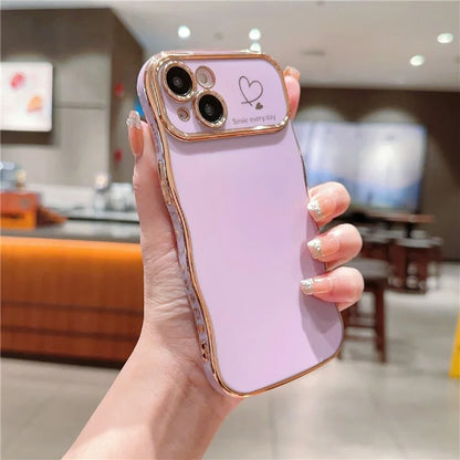 For iPhone 14 Case Wave Frame with Love Heart Raised Camera Protection TPU Cover