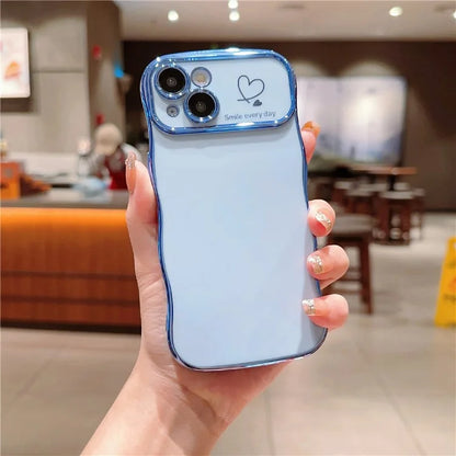For iPhone 14 Case Wave Frame with Love Heart Raised Camera Protection TPU Cover