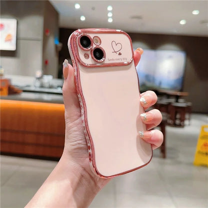 For iPhone 14 Case Wave Frame with Love Heart Raised Camera Protection TPU Cover