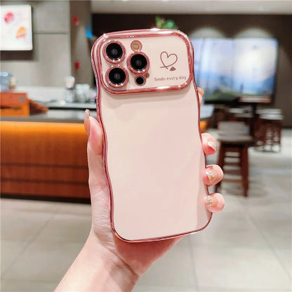 For iPhone 15 Pro Max Case Wave Frame with Love Heart Raised Camera Protection TPU Cover