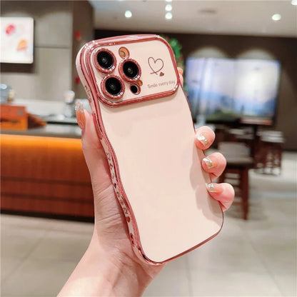 For iPhone 15 Pro Max Case Wave Frame with Love Heart Raised Camera Protection TPU Cover
