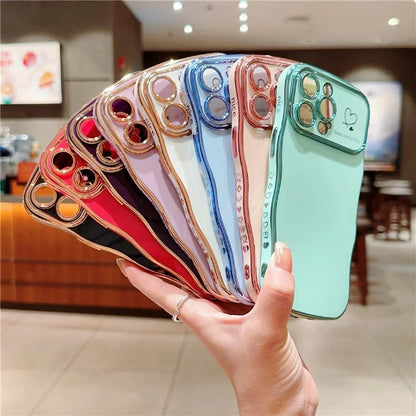 For iPhone 15 Pro Max Case Wave Frame with Love Heart Raised Camera Protection TPU Cover