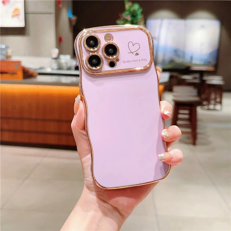 For iPhone 15 Pro Max Case Wave Frame with Love Heart Raised Camera Protection TPU Cover