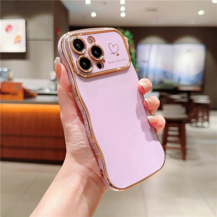 For iPhone 15 Pro Max Case Wave Frame with Love Heart Raised Camera Protection TPU Cover
