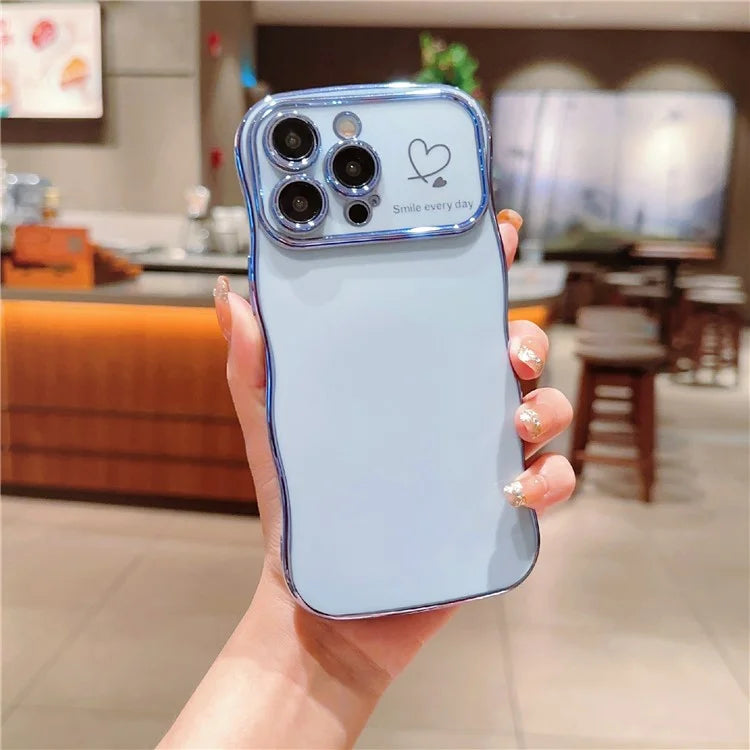 For iPhone 15 Pro Max Case Wave Frame with Love Heart Raised Camera Protection TPU Cover