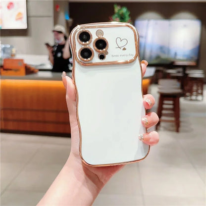 For iPhone 15 Pro Max Case Wave Frame with Love Heart Raised Camera Protection TPU Cover