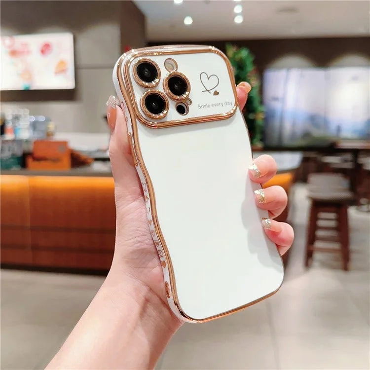 For iPhone 15 Pro Max Case Wave Frame with Love Heart Raised Camera Protection TPU Cover