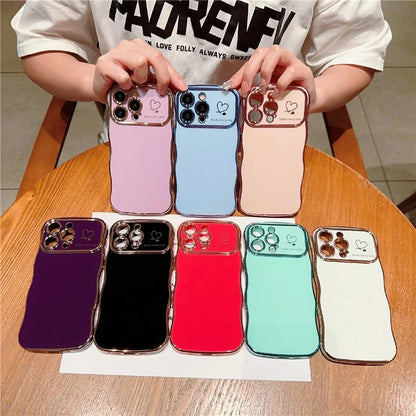 For iPhone 15 Pro Max Case Wave Frame with Love Heart Raised Camera Protection TPU Cover