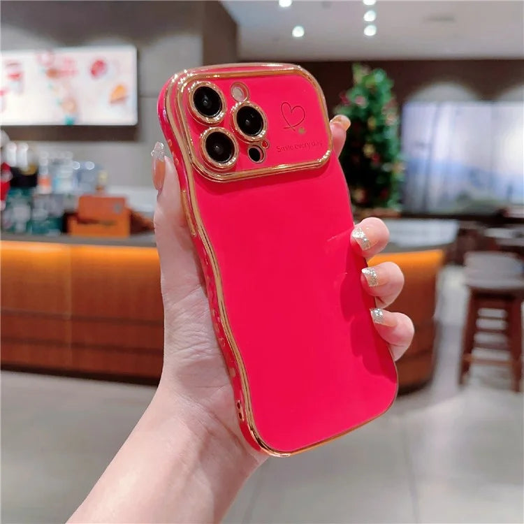For iPhone 15 Pro Max Case Wave Frame with Love Heart Raised Camera Protection TPU Cover