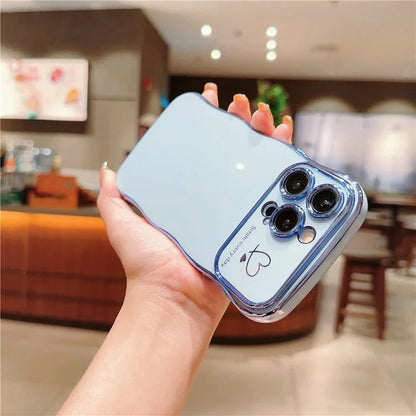 For iPhone 15 Pro Max Case Wave Frame with Love Heart Raised Camera Protection TPU Cover