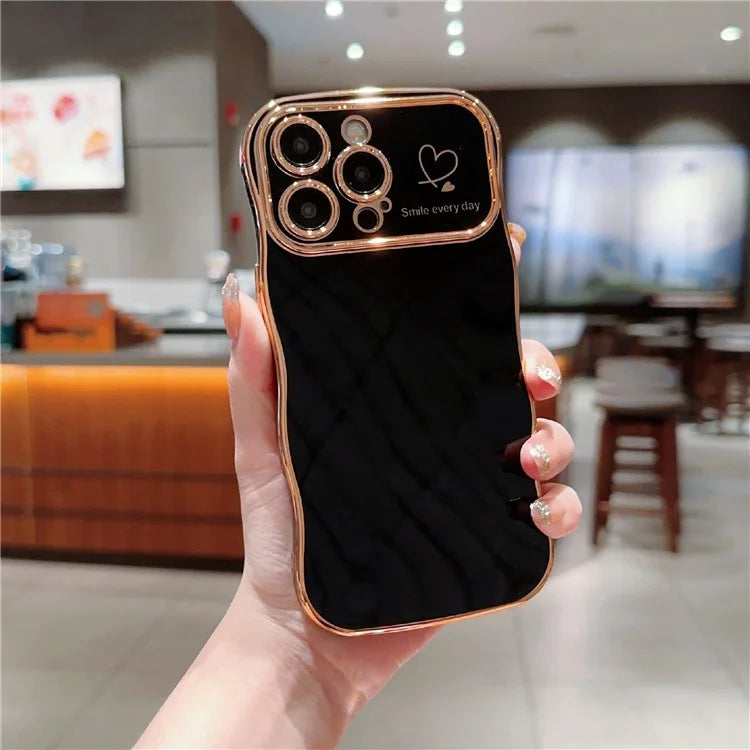 For iPhone 15 Pro Max Case Wave Frame with Love Heart Raised Camera Protection TPU Cover