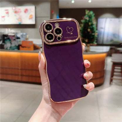 For iPhone 15 Pro Max Case Wave Frame with Love Heart Raised Camera Protection TPU Cover