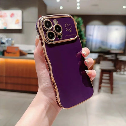 For iPhone 15 Pro Max Case Wave Frame with Love Heart Raised Camera Protection TPU Cover