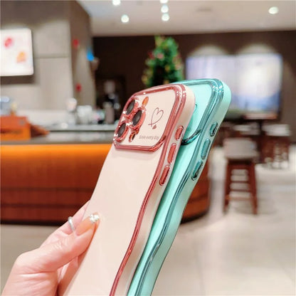 For iPhone 15 Pro Max Case Wave Frame with Love Heart Raised Camera Protection TPU Cover