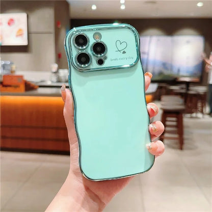 For iPhone 15 Pro Max Case Wave Frame with Love Heart Raised Camera Protection TPU Cover