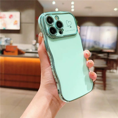 For iPhone 15 Pro Max Case Wave Frame with Love Heart Raised Camera Protection TPU Cover