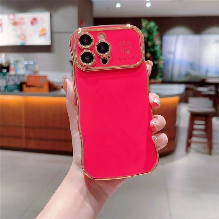 For iPhone 14 Pro Max Case Wave Frame with Love Heart Raised Camera Protection TPU Cover