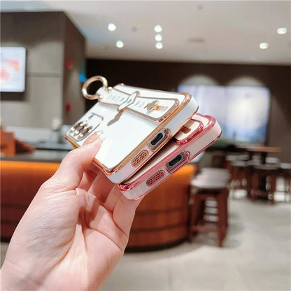 For Samsung Galaxy S24 Case TPU Phone Cover Electroplate Heart Design with Wristband