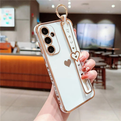 For Samsung Galaxy A54 5G Case Electroplating Love Heart TPU Phone Cover Wristband Ring Holder