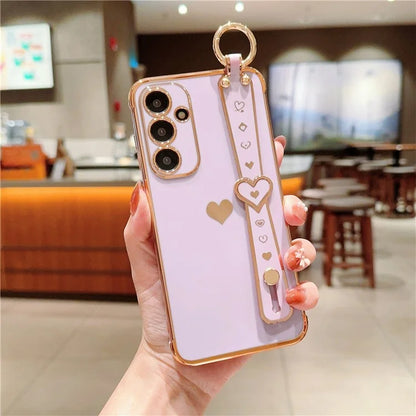 For Samsung Galaxy A54 5G Case Electroplating Love Heart TPU Phone Cover Wristband Ring Holder