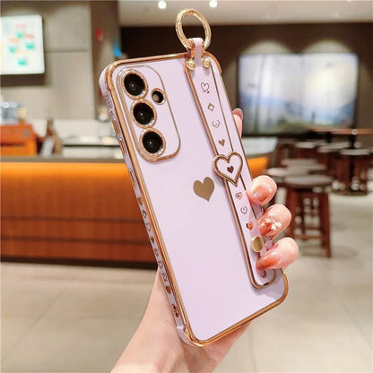 For Samsung Galaxy A54 5G Case Electroplating Love Heart TPU Phone Cover Wristband Ring Holder