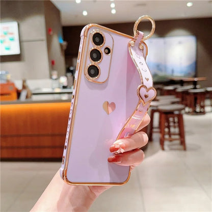 For Samsung Galaxy A54 5G Case Electroplating Love Heart TPU Phone Cover Wristband Ring Holder