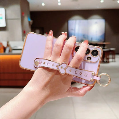 For Samsung Galaxy A54 5G Case Electroplating Love Heart TPU Phone Cover Wristband Ring Holder