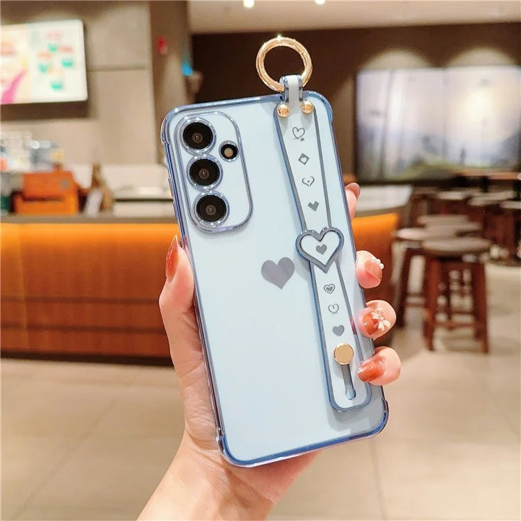 For Samsung Galaxy A54 5G Case Electroplating Love Heart TPU Phone Cover Wristband Ring Holder