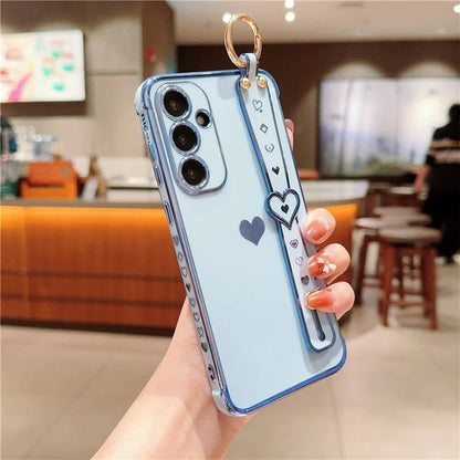 For Samsung Galaxy A54 5G Case Electroplating Love Heart TPU Phone Cover Wristband Ring Holder
