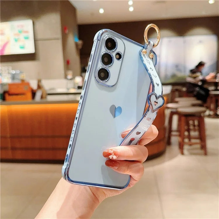 For Samsung Galaxy A54 5G Case Electroplating Love Heart TPU Phone Cover Wristband Ring Holder