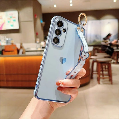 For Samsung Galaxy A54 5G Case Electroplating Love Heart TPU Phone Cover Wristband Ring Holder