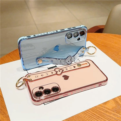 For Samsung Galaxy A54 5G Case Electroplating Love Heart TPU Phone Cover Wristband Ring Holder
