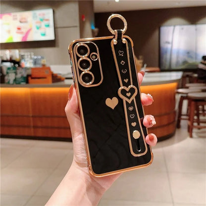 For Samsung Galaxy A54 5G Case Electroplating Love Heart TPU Phone Cover Wristband Ring Holder