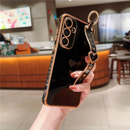 For Samsung Galaxy A54 5G Case Electroplating Love Heart TPU Phone Cover Wristband Ring Holder