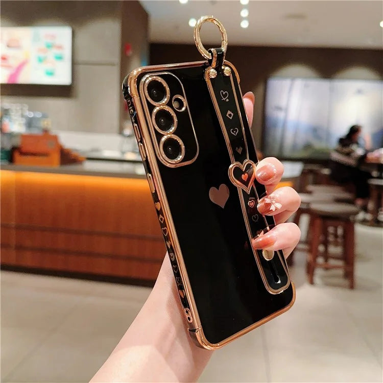 For Samsung Galaxy A54 5G Case Electroplating Love Heart TPU Phone Cover Wristband Ring Holder