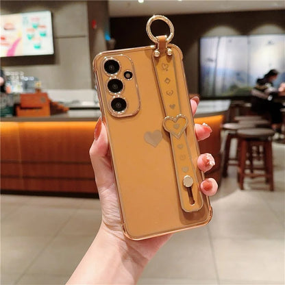 For Samsung Galaxy A54 5G Case Electroplating Love Heart TPU Phone Cover Wristband Ring Holder