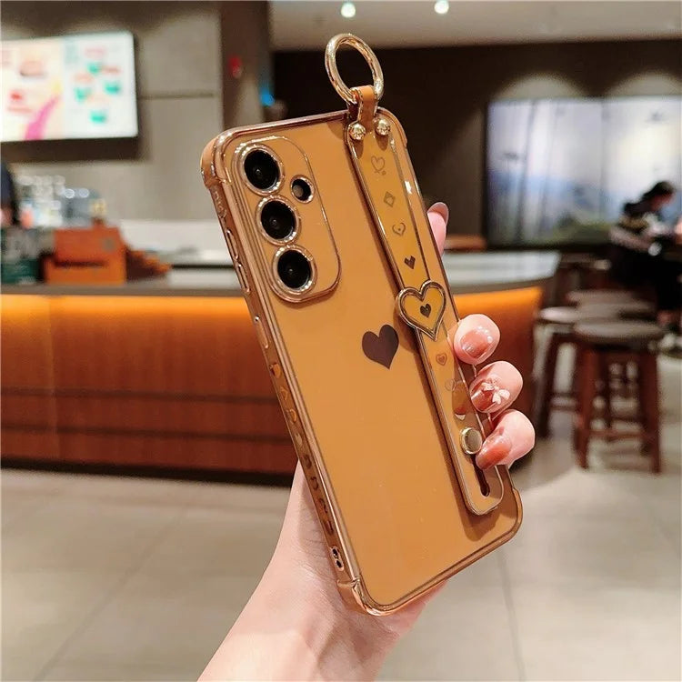 For Samsung Galaxy A54 5G Case Electroplating Love Heart TPU Phone Cover Wristband Ring Holder