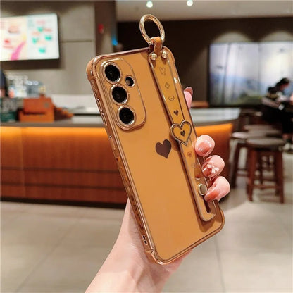 For Samsung Galaxy A54 5G Case Electroplating Love Heart TPU Phone Cover Wristband Ring Holder