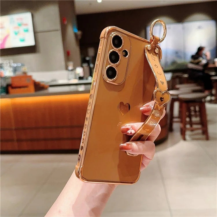 For Samsung Galaxy A54 5G Case Electroplating Love Heart TPU Phone Cover Wristband Ring Holder